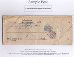 129500 1888 SAMPLE MAIL LONDON TO SWITZERLAND WITH ½D SLATE-BLUE (SG187) AND 1D LILAC (SG172) WITH PERFINS.