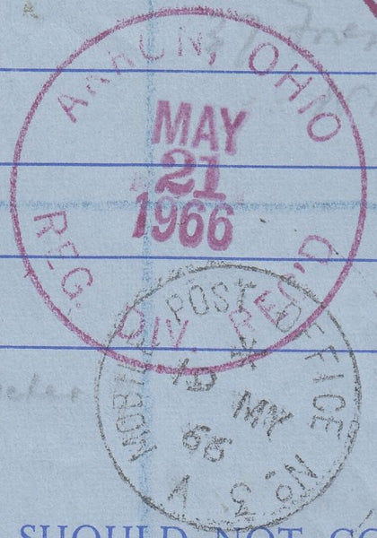 129774 1966 6D AIR LETTER REGISTERED MAIL EXETER TO USA WITH 'MOBILE POST OFFICE NO.3' CANCELLATION OF DEVON COUNTY SHOW.