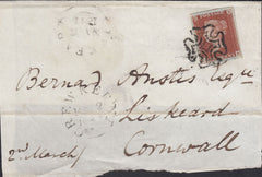 129861 1841 PART WRAPPER HASELBURY, SOMS TO CORNWALL WITH 'HASELBURY/PENNY POST' HAND STAMP (SO528).