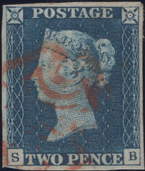 129988 1840 2D BLUE PL.2 (SG5)(SB) WITH RED MALTESE CROSS (SPEC DS8f).