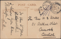 130220 1905 MAIL LONDON TO CURROCK, CARLISLE SENT UNPAID.