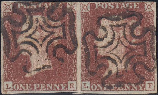 131102 1840-1841 1D PL.5 MATCHED PAIR 1D BLACK (SG2) AND 1D RED (SG7) LETTERED LE LF.