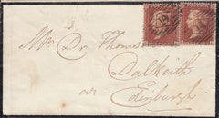 131298 1855 MOURNING ENVELOPE LONDON TO DALKEITH WITH 1D DIE 2 PL.5 (SG21) X 2.