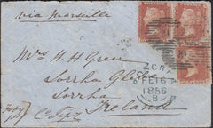 131337 1856 MAIL FROM THE CRIMEA TO LORRHA, IRELAND WITH DIE 2 1D PL.6 (SPEC C6) X 3.