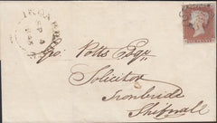 131414 1843 MAIL WELLINGTON, SHROPS TO IRONBRIDGE WITH 1D PL.27 (SG8)(AK) WITH WELLINGTON MALTESE CROSS.