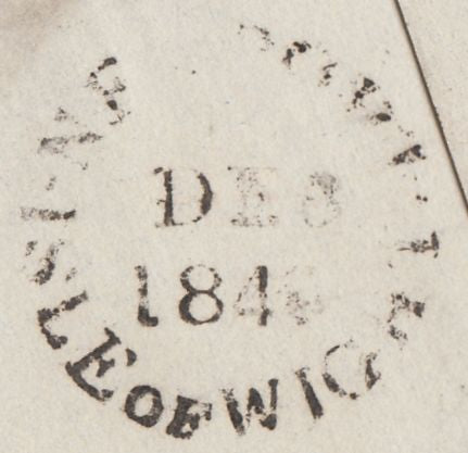 131422 1846 MAIL LONDON TO NEWPORT, ISLE OF WIGHT WITH 1D PL.67 (SG8) AND 'CRAWFORD.ST' LONDON RECEIVERS HAND STAMP.