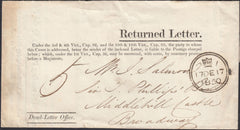 131449 1850 PRINTED 'RETURNED LETTER' WRAPPER FROM 'DEAD-LETTER OFFICE' LONDON TO BROADWAY.