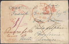 131456 1848 RETALIATORY RATE MAIL LONDON TO PENNSYLVANIA WITH '34' US CHARGE MARK IN RED.