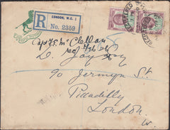 131461 1909 REGISTERED MAIL USED IN LONDON 'HOTEL VICTORIA'.