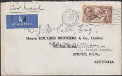 131470 1935 AIR MAIL LONDON TO AUSTRALIA WITH 2/6 RE-ENGRAVED SEAHORSE (SG450).