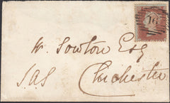 131553 1853 1D ARCHER EXPERIMENTAL PERFORATION PL.97 (SG16b) LETTERED OL ON MAIL LONDON TO CHICHESTER.