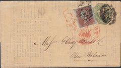 131559 1851 MAIL LIVERPOOL TO NEW ORLEANS WITH 1S EMBOSSED (SG54) AND 1D IMPERF (SG8).