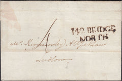 131625 1789 MAIL BRIDGNORTH TO LUDLOW WITH '142 BRIDGE/NORTH' FIRST TYPE MILEAGE MARK (SH59).