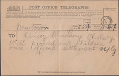 131710 1908 POST OFFICE TELEGRAPH WITH ENVELOPE NEWTOWN TO WINSBURY SHROPS.