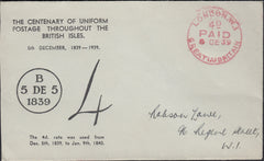 131781 1838-1939 CENTENARY OF UNIFORM FOURPENNY POST MAIL USED IN LONDON.