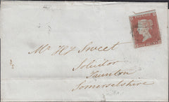 131930 1852 MAIL LAUNCESTON, CORNWALL TO TAUNTON WITH 1D PL.138 (SG8)(FB).