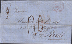 132149 1854 MAIL CARDIFF TO PARIS WITH 'GLOUCESTER/STATION' DOUBLE RING DATE STAMP.