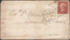 132154 1859 MAIL EDINBURGH TO BERWICK ON TWEED WITH 'ELM ROW' SCOTS LOCAL TYPE V HAND STAMP AND 'BERWICK.STATION' DATE STAMP.