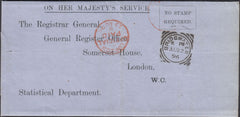 132191 1896 'SOMERSET HOUSE' PRINTED LETTER BRIDGWATER TO LONDON WITH 'BRIDGWATER' SQUARED CIRCLE.