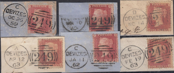 132203 COLLECTION OF DEVIZES, WILTSHIRE, POSTMARKS 1836-1886.