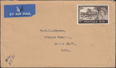 132434 1965 AIR MAIL UK TO INDORE, INDIA WITH 2/6 CASTLE.