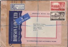 132435 1965 ROBSON LOWE ENVELOPE SENT REGISTERED AIR MAIL LONDON TO TEXAS, USA WITH 2/6 AND 5/- CASTLE ISSUE.