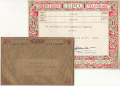 132578 1935 GPO GREETINGS TELEGRAM WITH ENVELOPE.