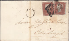 132752 1850 LARGE PART WRAPPER GLASGOW TO EDINBURGH WITH SMALL 'GLASGOW' CIRCULAR HAND STAMP (15MM).
