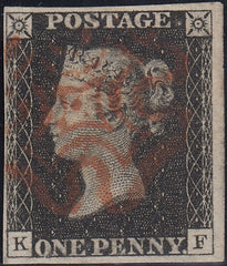 133081 1840-41 MATCHED PAIR 1D BLACK PL.8 (SG2) AND 1D RED (SG7) LETTERED KF.