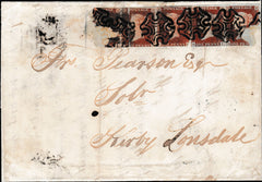 133654 1843 MAIL MOSSIDE TO KIRBY LONSDALE WITH 'STAVELY/CROWN' MAIL BAG SEAL.