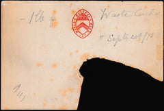 133674 1875 KEBLE COLLEGE ½D VERMILION POST CARD 'WASTE CARD' USED BY PRINTER FOR DELIVERY OF FIRST BATCH OF THIS POST CARD.