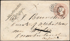 133766 1856 1D PINK ENVELOPE FROM HORNCASTLE, LINCOLNSHIRE TO WIGTON, RE-DIRECTED TO ASPATRIA WITH 'Misdirected/to Wigton.' HAND STAMP (CU557).