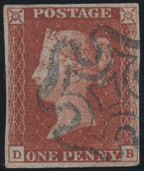 133797 1841 1D RED FROM PLATE ELEVEN (SG7)(DB) WITH BLUE MALTESE CROSS (SPEC A2vc).