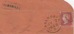 134109 1858 PIECE FROM ABERDEEN WITH 'AUCHMILL' BOXED SCOTS LOCAL HAND STAMP.
