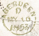 134120 1853 MAIL MONYMUSK, ABERDEENSHIRE TO EDINBURGH WITH 1D (SG8) AND 'MONYMUSK' CIRCULAR HAND STAMP.
