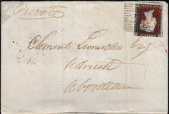 134121 1845 WRAPPER, OPENED OUT, FROM MONYMUSK, ABERDEENSHIRE TO ABERDEEN WITH 'MONYMUSK' HAND STAMP.