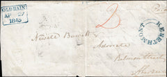 134125 1845 PART WRAPPER 'MANSE OF KENETHMONT' TO ABERDEEN WITH 'KENETHMONT' CIRCULAR HAND STAMP IN BLUE.