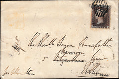 134176 1856 DIE 2 1D PL.22 WATERMARK LARGE CROWN (SG29) ON COVER LONDON TO DUBLIN.