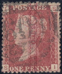 134335 1866 1D PL.102 (SG43)(SI) 'O.U.S.' OVERPRINT IN RED READING UPWARDS 'DOUBLE IMPRESSION' (SPEC PP223a).