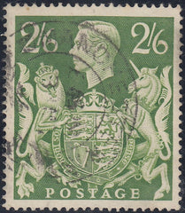 134377 1942 2/6 YELLOW-GREEN (SG476b) VERY FINE USED WITH MAJOR RE-ENTRY TO SHIELD (SPEC Q30a).