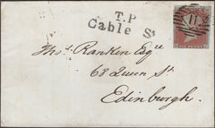 134657 1847 MAIL LONDON TO EDINBURGH WITH 'T.P/Cable St' RECEIVERS HAND STAMP (L505).