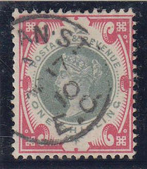 29346 1900 1/- GREEN AND CARMINE (SG214) VERY FINE USED.