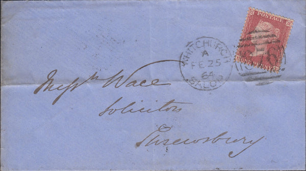 39955 - 1864 envelope Whitchurch (Salop) to Shrewsbury