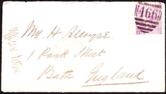 54814 - 1869 INCOMING NAVAL MAIL TO ENGLAND. 1869 envelope to Mrs Alleyne Bath Engl...