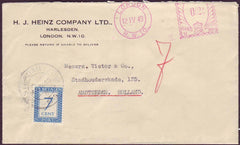 57206 - 1949 UNDERPAID MAIL UK TO NETHERLANDS. Envelope London to Amsterdam wit...