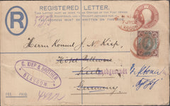 57525 - 1902 REGISTERED MAIL GLASGOW TO GERMANY WITH RED CANCELLATION. KEDVII 2d pale red-brown register...