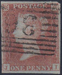 58909 - Pl.168(JI)(SG8)/THIN PAPER. Good to fine used 1853 1d pl.168 (SG8)