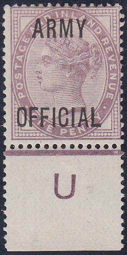 59724 1896 1D LILAC 'ARMY OFFICIAL' WITH CONTROL 'U' (SGO43).