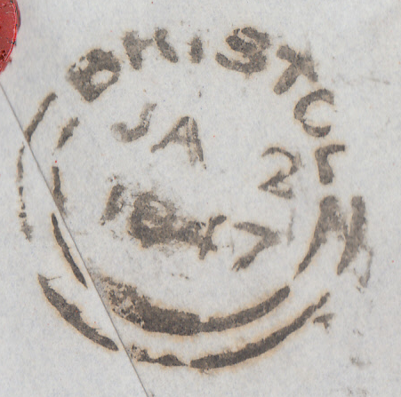 62320 - 'MISSENT TO BRISTOL' HANDSTAMP (BS174)/PLATE 71 (AG). 1847 envelope London to 'Brislington...