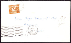 63878 - 1951 UNPAID MAIL. Envelope, used locally in Leices...